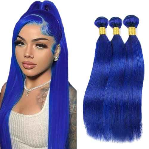 Color Blue Straight Bundles Pure Blue Human Hair Bundles 28 30 32 Inch 8A Brazilian Virgin Remy 3 Bundles Double Weft Soft Real Pure Blue Hair Extensions