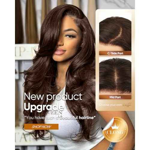 CLong Chocolate Brown Lace Front Wig Human Hair,4# Chestnut Brown Body Wave 13x4 Lace Front Wigs Human Hair Pre Plucked Wigs Human Hair for Women 22inch