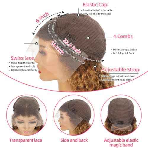 ITODAY 28 Inch Highlight Ombre Lace Front Wig Human Hair 13x6 HD Honey Blonde 4/27 Deep Wave Jerry Curly Lace Frontal Wigs Glueless Wigs Human Hair