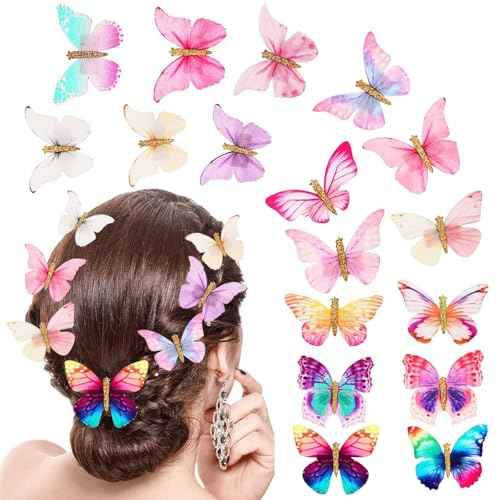 20Pcs Butterfly Hair Clips Moving Rainbow Glitter Clips Fairy Accessories for Women Hair Accessories for Teens Colorful Hair Clips