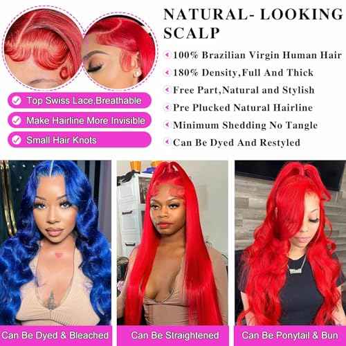 Red Lace Front Wigs Human Hair Body Wave Hot Red 13x4 HD Transparent Lace Front Wig Human Hair Wear and Go Glueless Wig Pre Plucked with Babyhair 28 Inch Colored Hd Lace Frontal Wigs For Black Women