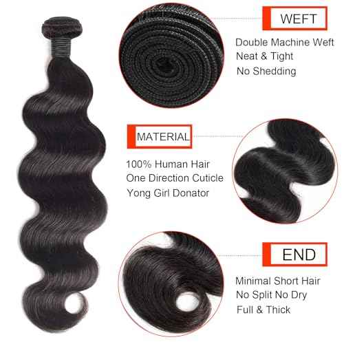 12A Human Hair Bundles 16 18 20 22 Inch Body Wave Bundles Human Hair Unprocessed Brazilian Quick Weave Hair 4 Bundles for Women Natural Color