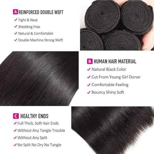 Brazilian Straight Human Hair 4 Bundles 18 20 22 24 Inch 100% Unprocessed Virgin Straight Weave Bundles Human Hair