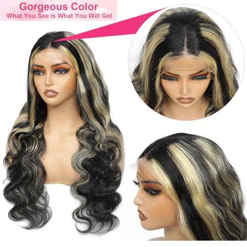FB/27 Highlight Balayage Wig Human Hair 13x4 HD Lace Front Wigs Body Wave 1B/27 Ash Blonde Omber Glueless Wig Pre Plucked With Baby Hair 180% Density 24 Inch