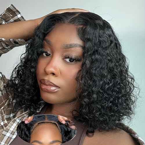 yosly Wear and Go Glueless Wig Human Hair Pre Plucked Pre Cut Deep Wave Bob Wig Human Hair Lace Front Wigs for Black Women Upgraded 4x4 Lace Closure Wigs Human Hair for Women 12 INCH (Natural Color)