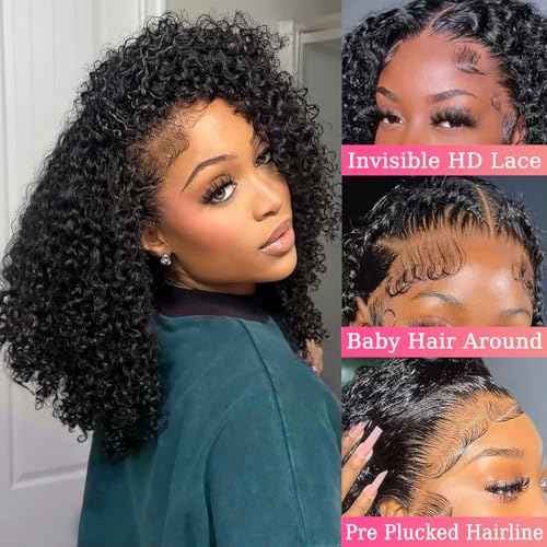 Bob Wig Human Hair 13x6 HD Transparent Lace Front Wigs Deep Curly Frontal Lace Wig Human Hair Pre Plucked Wigs for Women 200% Density Natural Black 18 Inch