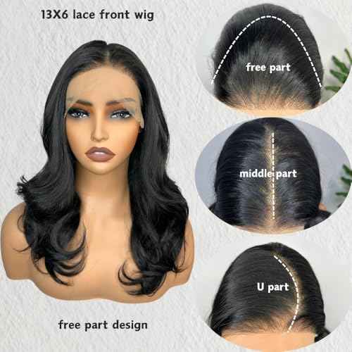 13X6 Body Wave Lace Front Wigs Black Wavy Synthetic Lace Front Wig HD Glueless Lace Wigs Pre Plucked Natural Hairline With Baby Hair 18 Inch Wear And Go Wigs For Black Women