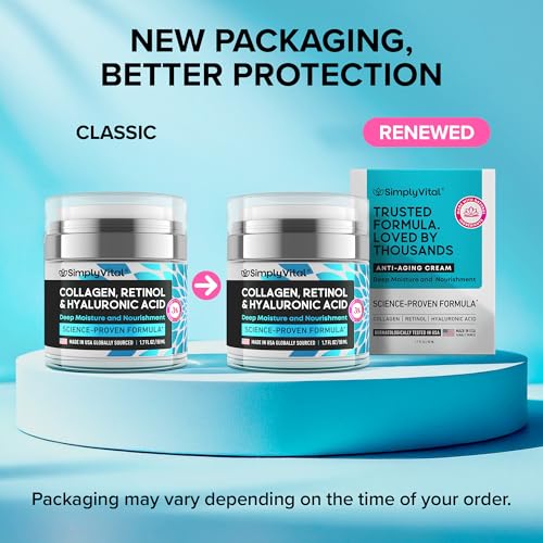 SimplyVital Collagen, Retinol & Hyaluronic Acid Cream - Anti-Aging Face Moisturizer for Face, Firming Skin Care Neck & D?collet? - Made in USA, Daily Moisturizer Face Cream Day & Night - 1.7 fl.oz.