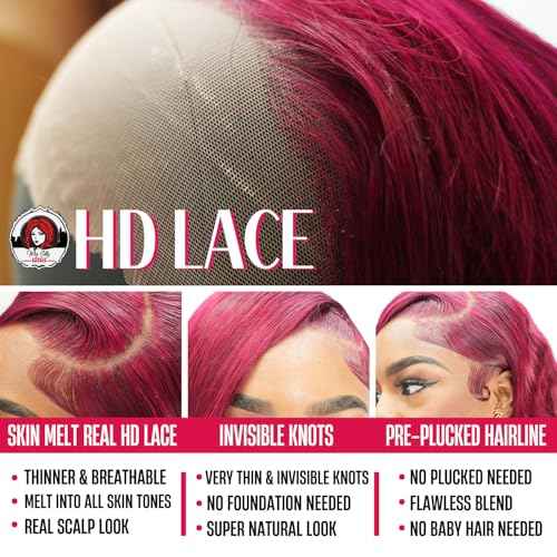 99J Burgundy Body Wave Lace Front Wig - 13x4 Human Hair, 150% Density, Bleached Knots, Natural Hairline, Glueless, Heat Resistant for Black Women 30 Inches, Soft & Silky (20 Inch)
