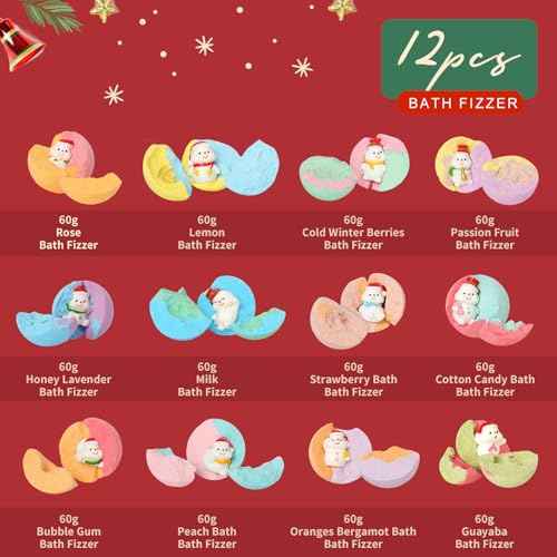 12Pcs Advent Calendar 2025 Christmas Gifts for Kids Women - Christmas Advent Calendar Bath Bomb with Surprise Inside Bath and Body Gift for Sister, Wife, Mom, Son, Daughter£üSpa Gift Set Idea for Kids