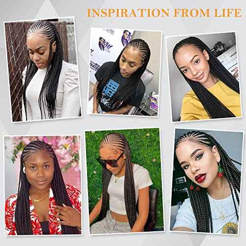 13x6 Lace Front Box Braided Wigs for Black Women HD Lace Frontal Box Braids Wigs with Baby Hair Lightweight Synthetic Black Cornrow Fully Handmade Braided Wig (30 inches)