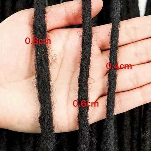 IXIMII 6 inch Human Hair Dreadlock Extensions 60 Strands 0.4cm Full Handmade Permanent Loc Extensions Soft Natural Black Dreads with Needle and Comb for Kids,Men,Women