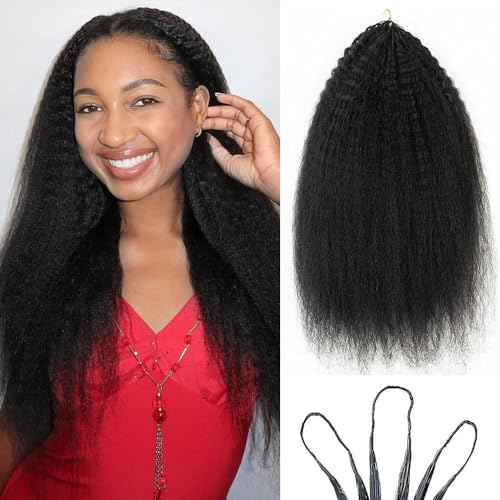 Feather Crochet Hair Kinky Straight Human Hair For Black Women Pre-Separated Knotless Invisble Micro Loop Hair Extensions Crochet Human Hair For Braiding 16inch 120g