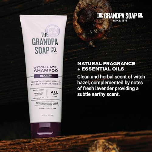 The Grandpa Soap Company Claryfying Witch Hazel Shampoo - Removes Buildup, With Witch Hazel & Lavender Flower, For All Hair Types, Vegan, Sulfates and Parabens Free, 8 Fl Oz 2 Pack
