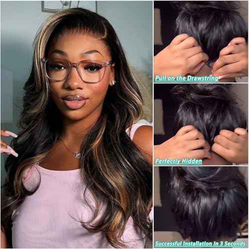 V Part Wig Human Hair Body Wave Glueless No Leave Out Upgrade 24 Inch U Part Wigs Human Hair Clip In Half Wigs 100% Real Human Hair Elastic Drawstring For Women 180% Density #1B/30