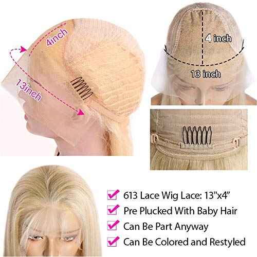 Lace Front Human Hair Wig Pro Deep Parting Blonde Lace Wigs with Pre Plucked Hairline and Baby hair Thick 150% Density Glueless 613 Frontal Wigs Bleached Knots Short 20 Inch