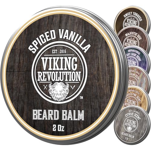 Viking Revolution Spiced Vanilla Beard Balm - Beard Butter with Argan Oil, Beard Softener for Men with Jojoba Oil - Beard Moisturizer for Men with Beeswax - Beard Wax for Men (2oz, 2 Pack)