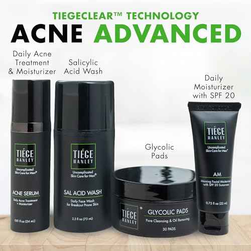 Tiege Hanley Acne Treatment Skin Care Set for Men, System Level 2, Tiegeclear Advanced Routine With Salicylic Acid Wash, Glycolic Acid Pads, Serum & Daily Moisturizer, Men¡¯s Skin Care, 4 Piece Kit