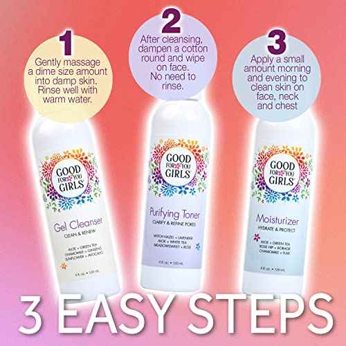 Good For You Girls Three-Step Skincare Gift Set - Cleanser, Toner & Moisturizer for Girls to Teens, Safe, Natural, Plant-Based ingredients. Vegan & Gluten-Free | 3 Piece, 4 oz ea.