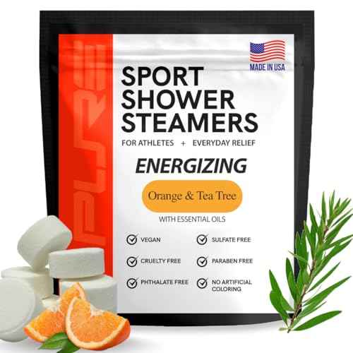 Pure Energizing Sport Shower Steamers - Natural Orange and Tea Tree Essential Oils, Made in USA, Energy Boost for Athletes, Christmas Stocking Stuffers for Runners, Relaxing Gift for Self Care