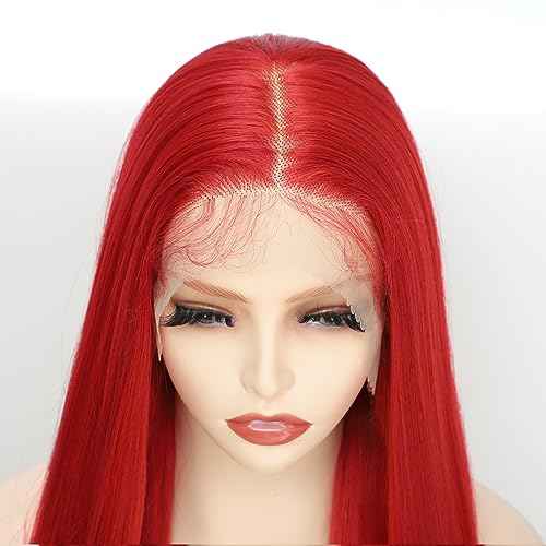 X-TRESS 32 Inch Red Lace Front Wig 13x4 Staight Hd Lace Front Wig Red Wigs For Wome Glueless Wigs Pre Plucked Baby Hair 180 Density Synthetic Lace Front Wigs Cosplay