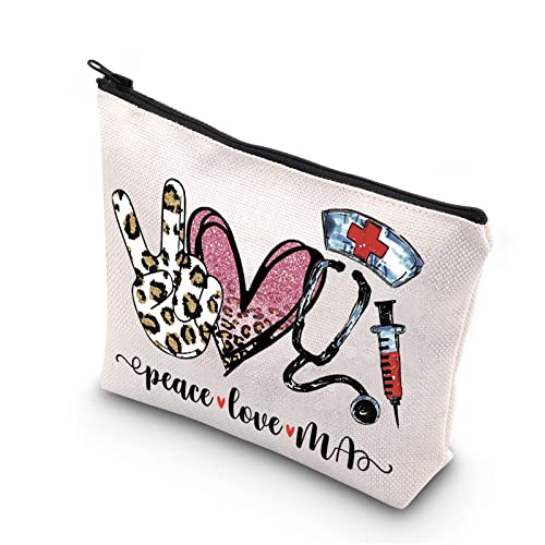 TSOTMO MA Medical Assistant Gift Peace Love MA Nurse Stuff Zipper Pouch Makeup Bag (Peace love MA)