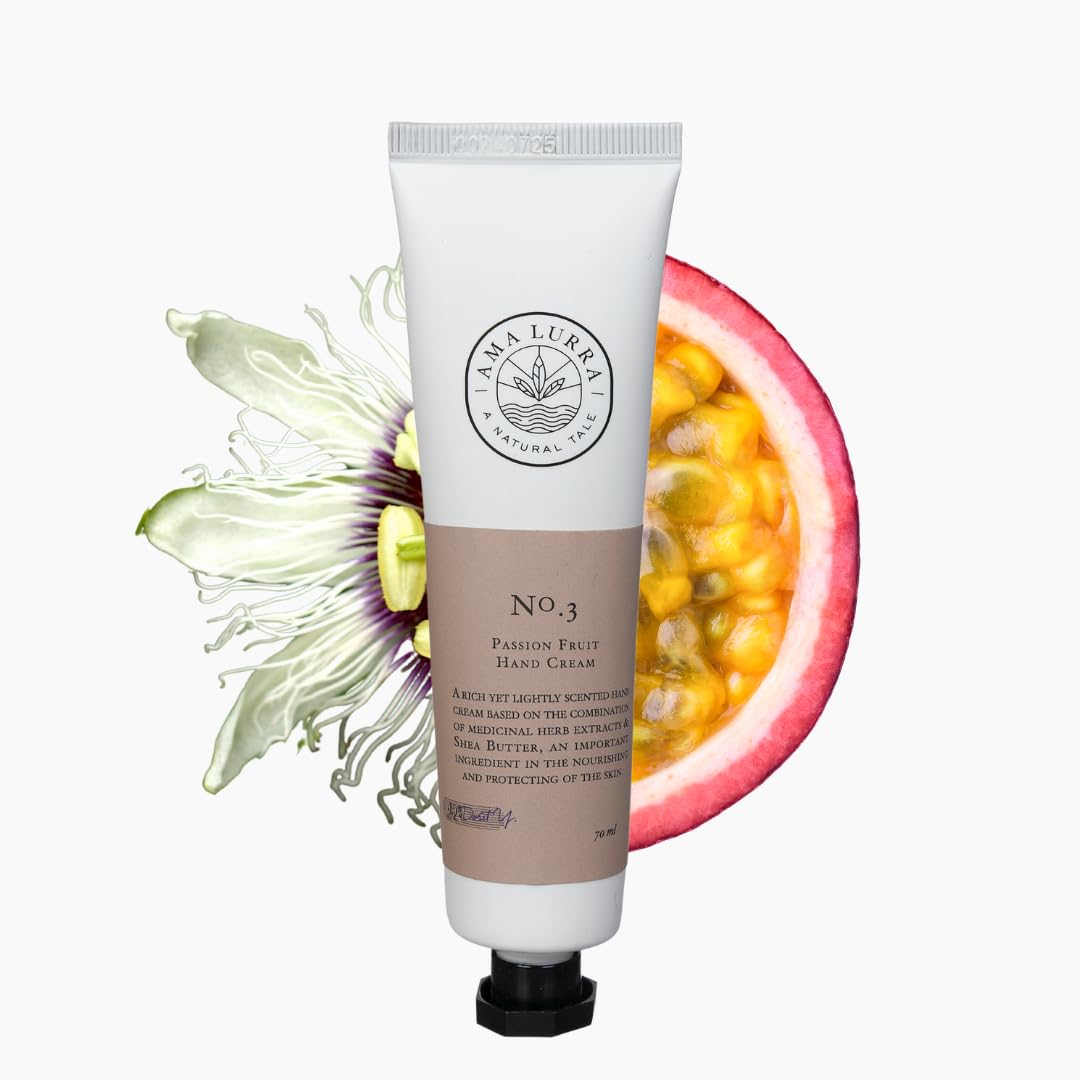 AMA LURRA A NATURAL TALE Natural Hand Lotion for Dry Hands – Moisturizing Handcream for Working Hands with Vitamin E Cream & Shea Butter – Enriching Passion Fruit Hand Repair Balm, 2.3 Oz.