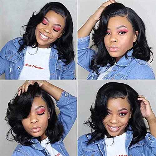 Body Wave Short Bob Human Hair Wig 13x6 HD Transparent Lace Front Human Hair Wig Brazilian Hair Natural Color 150% Density Short Wigs Ocean Wave Pre Plucked With Baby Hair For Women 8Inch