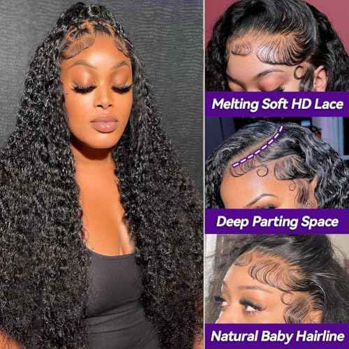 28 Inch Deep Wave Lace Front Wigs Human Hair 200 Density 13x6 HD Transparent Jerry Curly Lace Front Wigs Glueless Wigs Pre Plucked Deep Curly Human Hair Wig for Women