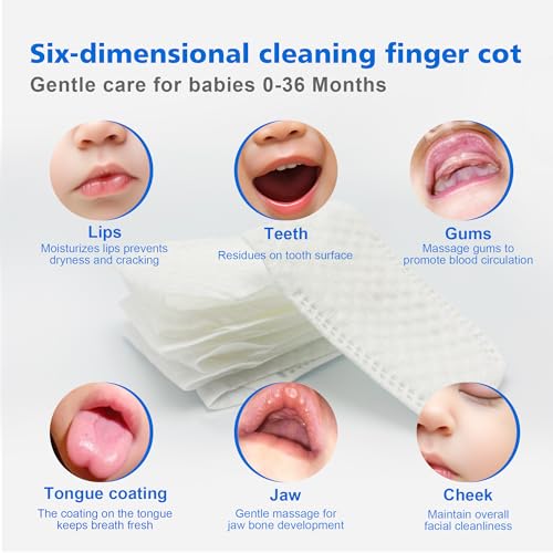 102PCS Baby Tongue Cleaner, Disposable Newborn Finger Toothbrush, Soft Gauze Baby Mouth Cleaner for Infant Gum Teeth Cleaning, Wet&Dry Mouth Cleaner for 0-36 Months Babies