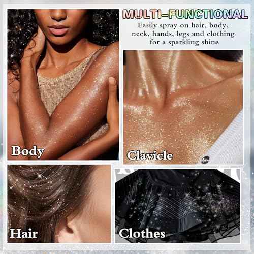 Body Glitter Spray, 60ML Shiny Silver Glitter Spray for Hair Body and Clothes,Long-Lasting Quick-Drying Holographic Ultra Fine Powder Glitter Hairspray for Festival Rave Stage Prom 2.11 Fl Oz