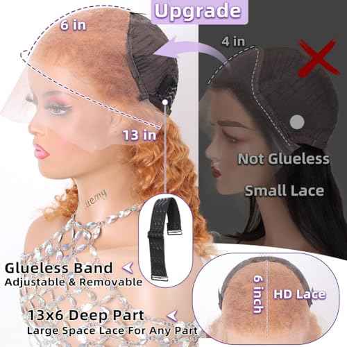 Curly Bob Wig Human Hair Deep Wave 13x6 HD Lace Front Wigs For Black Women Human Hair Pre Plucked Wear And Go Glueless Short Wet And Wavy Honey Blonde Color #30 18 Inch