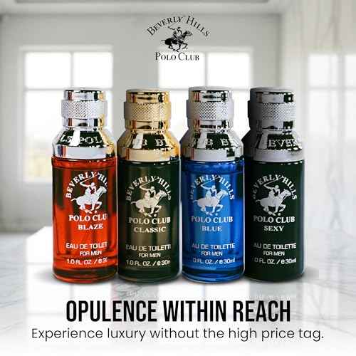 Beverly Hills Polo Club Exclusive Fragrance Collection For Men With 4 Different Fragrances, Blaze, Blue, Classic, and Sexy, 1fl oz Each (Pakaging May Vary)
