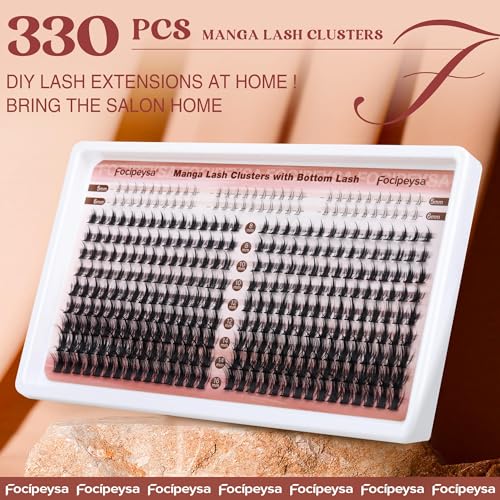 Focipeysa Manga Lash Clusters Wispy Eyelash Extensions 330Pcs Anime Lashes Extension Natural Eyelash Clusters 8-16mm Individual Eyelash Extension Bottom Lashes