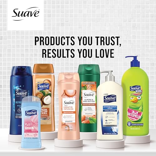 Suave 2-in-1 Moisture Shampoo & Conditioner with Vitamin B5 Infusion and pH Balanced Salon Formula, Anti-Frizz Cleansing for Dry Hair, 28 Oz (Pack of 4)