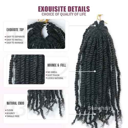 Pre-Twisted Crochet Human Hair Passion Twists With Curly Full Ends Micro Pre-Looped Reusable Mini Twist Braids Crochet Human Hair Extensions 2Packs/50Strands 10Inch