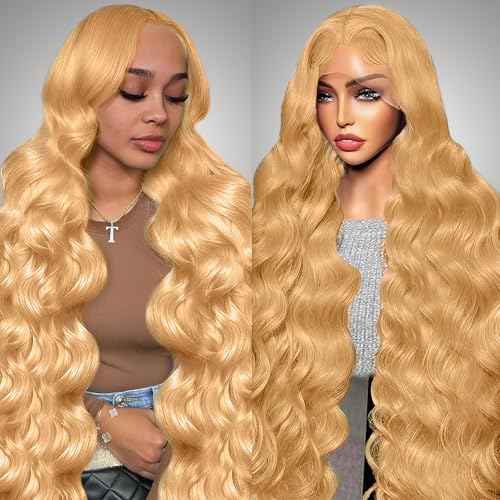 26 Inch Honey Blonde Wig Human Hair 200% Density 13x6 Body Wave Pre Plucked Glueless HD Transparent Lace Frontal Wigs Human Hair for Women