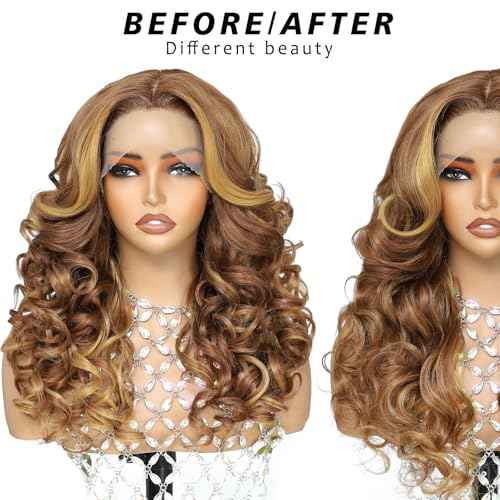 X-TRESS Big Elastic Curly Wave honey blonde Middle Part Lace Synthetic Wig, 22 Inches Yaki, Pre-plucked Glueless Deep Roll Shaped Hair 4/27 for Black White Women Daily party deep wave lace front wigs