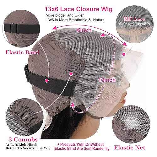 180% Density 13x6 Deep Wave Lace Front Wigs Human Hair Pre Plucked Glueless Transparent HD Lace Frontal Wigs Human Hair Brazilian Virgin Black Hair Natural Hairline 20 Inch Wig