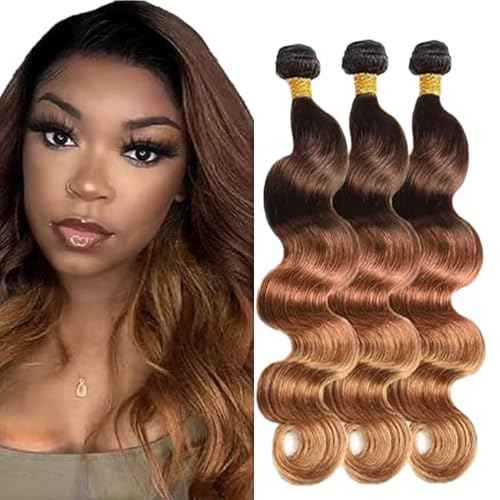 T1B430 Ombre Brown Bundles Human Hair 22 24 26 Inch Body Wave Human Hair Bundles Human Hair Brown Bundle T1B/4/30 12A Unprocessed Brazilian Virgin Hair Quick Weave for Black Women