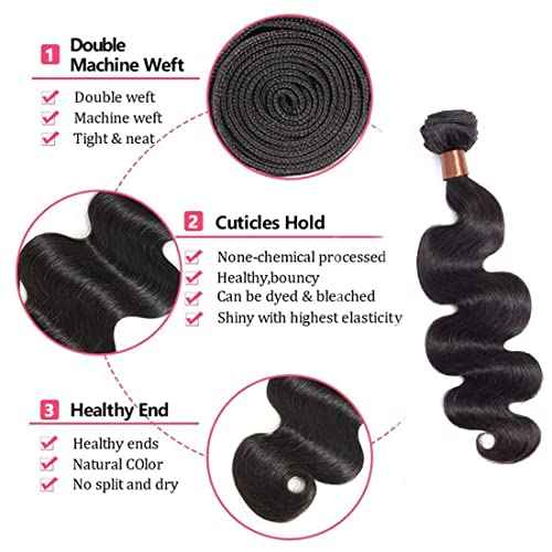 Body Wave Bundles Human Hair 12 14 16Inch Brazilian Virgin 100% Unprocessed Body Wave Weave Bundles Human Hair 3 Bundles Deals Natural Black Color