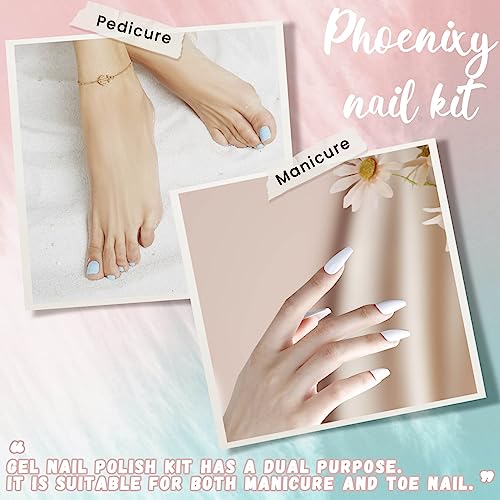 Phoenixy Gel Nail Polish Kit with U V Light, 38Pcs Pink Blue Green White Nude Gel Nail Polish Set with 48W Nail Lamp Gel Nail Kit Gifts for Women