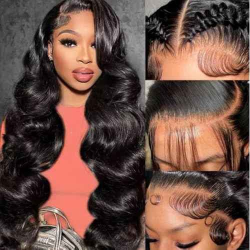 Body Wave Lace Front Wigs Human Hair 13x4 HD Lace Frontal Body Wave Human Hair Wig for Women 180% Density Brazilian Virgin Hair Pre Plucked Glueless Body Wave Wig Natural Black 28inch