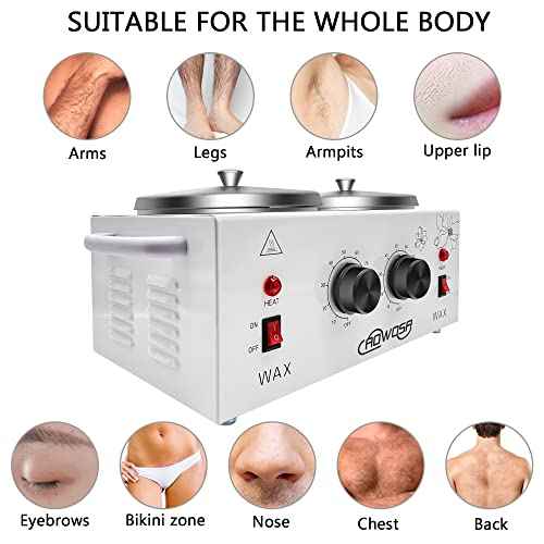 Double Wax Warmer Professional Electric Wax Heater Machine for Hair Removal, Dual Waxing Pot Paraffin Facial Skin Body SPA Salon Equipment with Adjustable Temperature Set