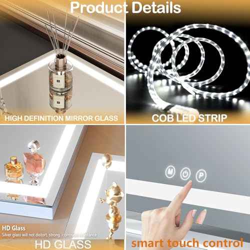 Vanity Mirror with Lights, 15"¡¿ 11" LED Makeup Mirror, Lighted Makeup Mirror with Lights, Smart Touch Control Dimmable 3 Modes Light 360¡ÆRotation White
