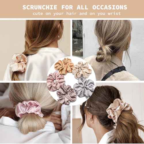 Large Silk Satin Scrunchies for Women Girls- Sleeping Big Jumbo Cute Scrunchy Perfect for Thick Curly Hair | Ideal Gift for Women - 5 Pack (Multicolor B, Large)