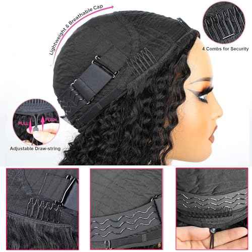 BLG Water Curly Half Wig Human Hair 250% Density 15A Messy Loose Curly 3 In 1 Seamless Half Wigs 18 Inch Quick Install Wear and Go Drawstring Wig Beginners Friendly Glueless Wigs Invisible Hairline