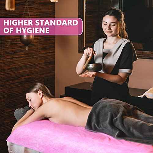 Tudomro 2 Rolls Disposable Non Woven Bed Sheets 24 x 71 Inch Massage Table Paper Covers Non Woven Fabric Massage Sheets Waterproof Spa Breathable Bed Cover for Beauty Salon (Pink)