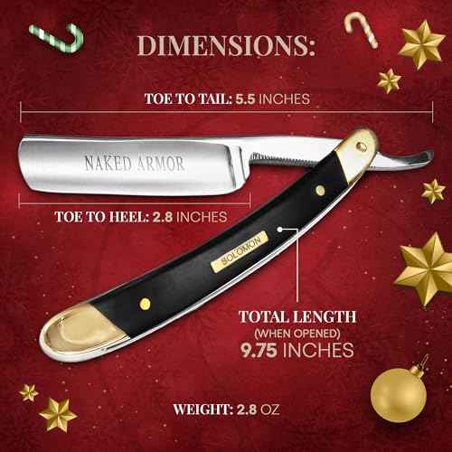 Naked Armor Solomon Straight Razor - Shave Ready Japanese Steel Straight Razors for Men with Algum Wood Scale, Case Included, Close Shave, Black