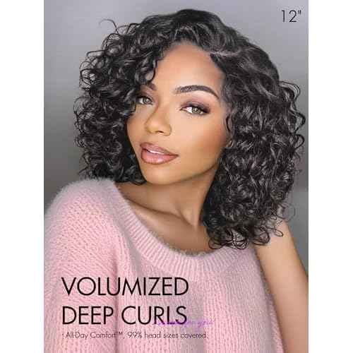 LUVME HAIR 100% Human Hair Wigs Curly Deep Wave Glueless Lace Front 12 Inches, Pre Cut Plucked Hd Lace Short Wig Ready To Go Natural Color Straight Bleached Knots Side Part Black Wigs